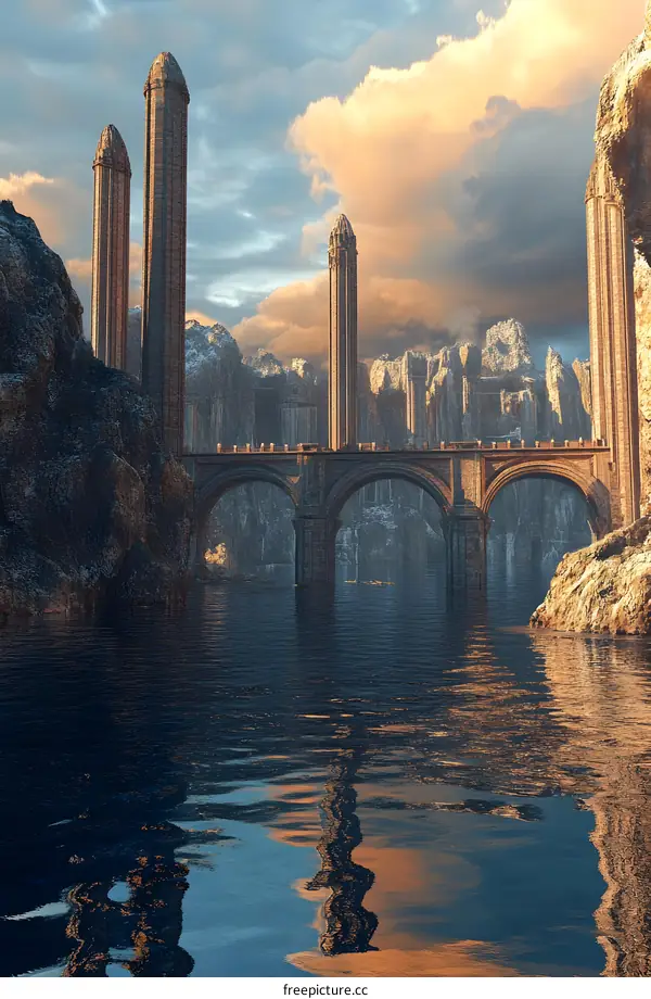 Fantasy Landscape With Bridge And Towers