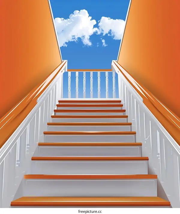 White Staircase Leading to Sky with Clouds