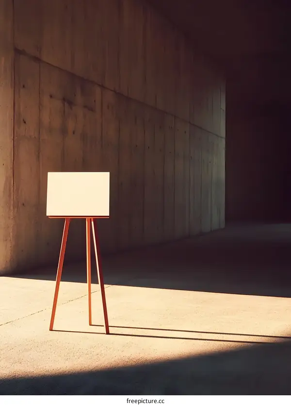Blank Canvas Easel in Minimalist Concrete Setting