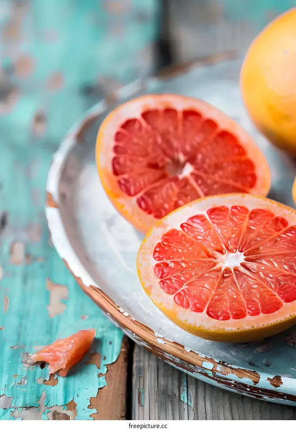 Fresh Grapefruit Slices on a Plate