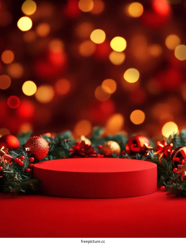 Christmas Red Podium Display Background