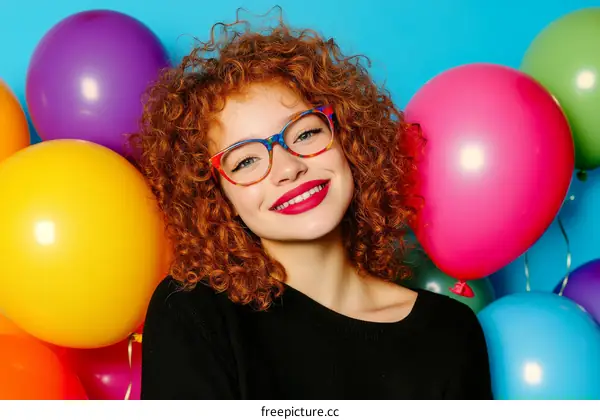 Happy Woman with Colorful Balloons