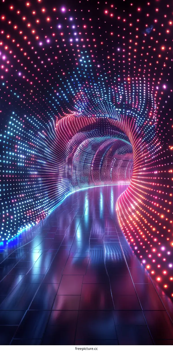 A long corridor of colorful lights