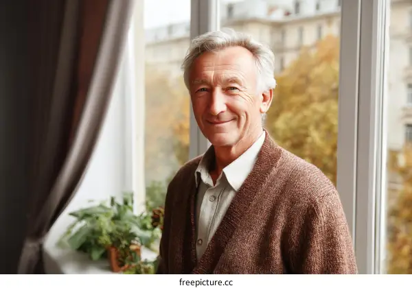 Smiling Senior Man by the Window