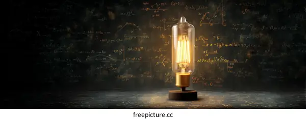 Vintage Edison Bulb Lamp on Dark Background with Math Equations
