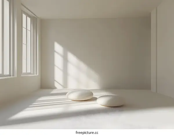 Minimalist White Room Interior Design with Two Round Cushions