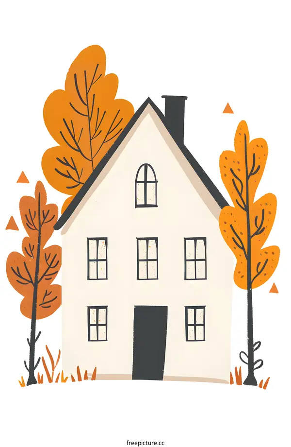 Cute House Illustration With Orange Trees