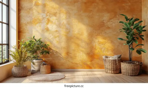 Rustic Living Room Interior Design with Plants