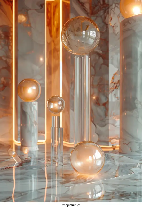 Abstract Interior Design with Glass Spheres