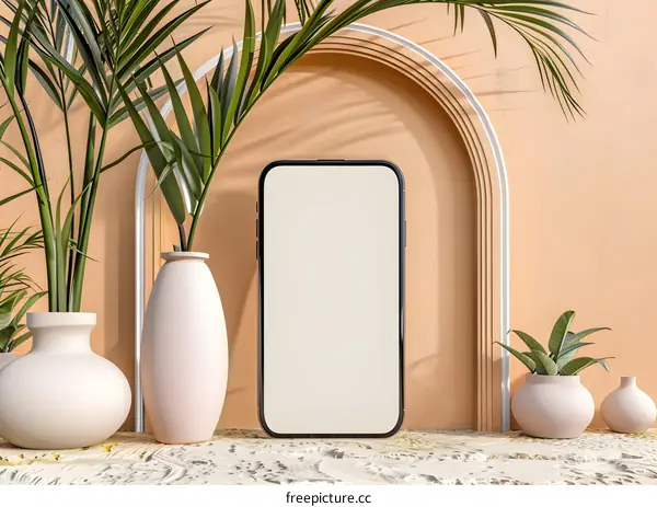 Minimalist Phone Mockup With Tropical Plants