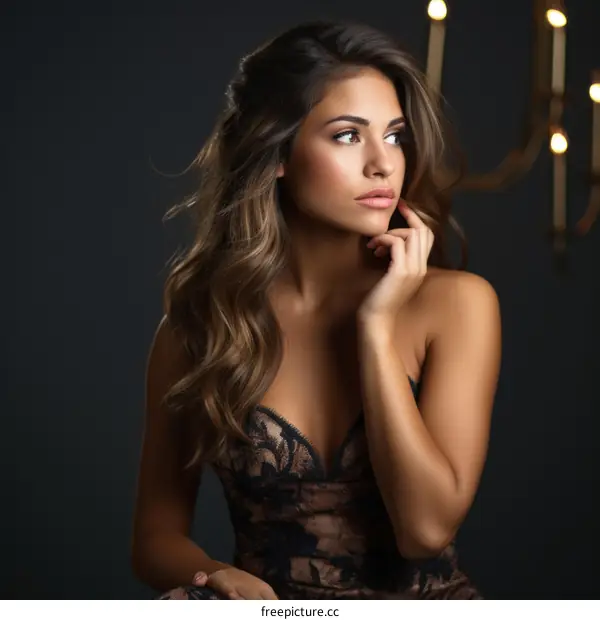 Portrait of a beautiful young woman in a black lace dress