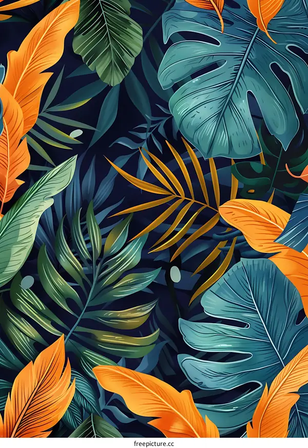 Tropical Leaves Pattern Seamless Illustration