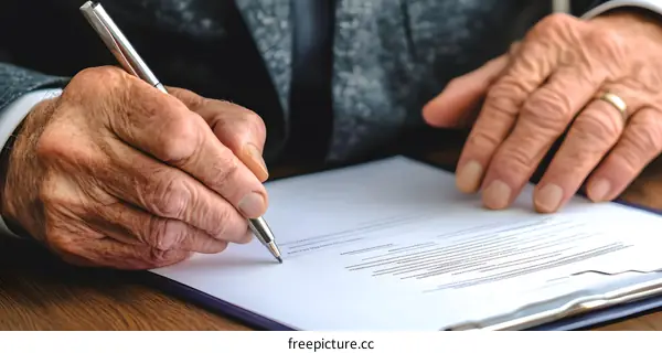 Close Up of Senior Man Signing Contract Document