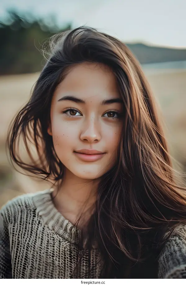 Portrait of a Young Woman with Brown Hair and Sweater