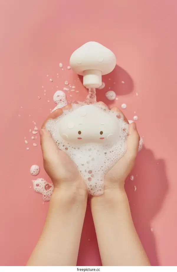 Cute Kids Hands Washing with Soap and Bubbles