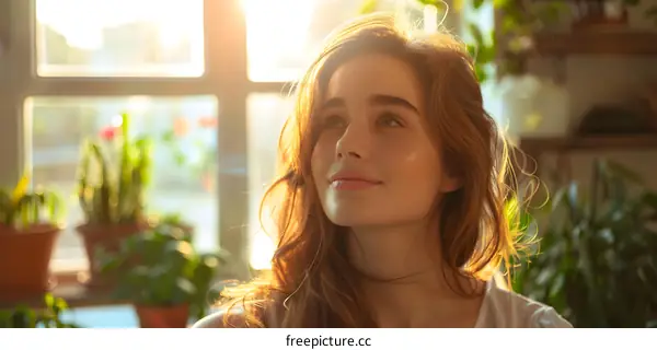 portrait of a young beautiful woman with long red hair and freckles on her face