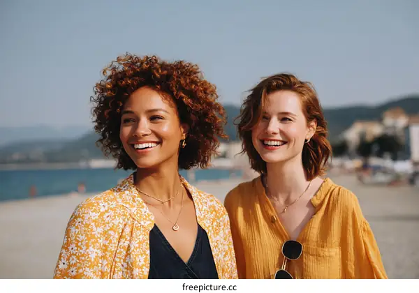 Two Women Smiling Outdoors on a Sunny Day