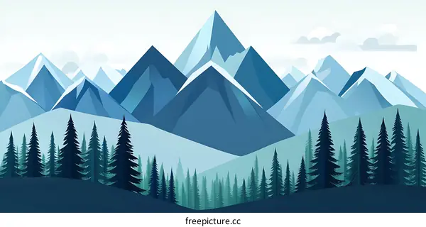 Blue Mountain Landscape Illustration With Green Trees