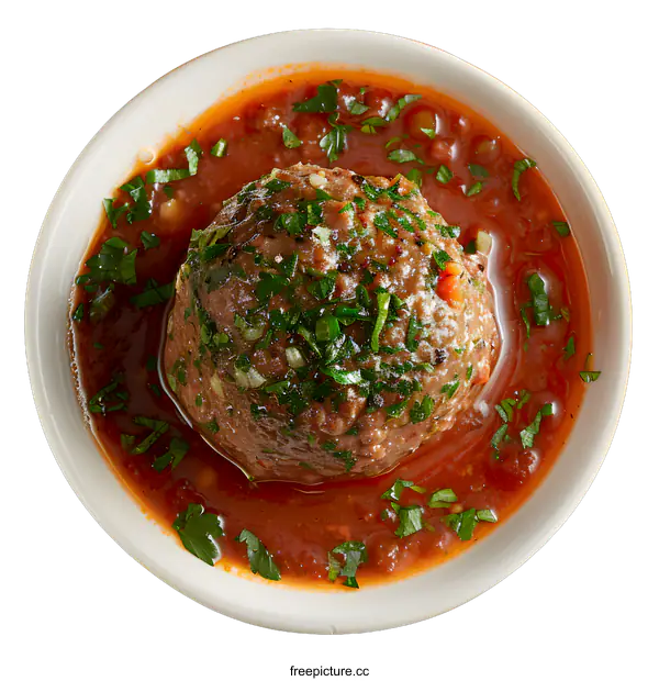 [Transparent Background PNG]A large meatball in a bowl of red sauce