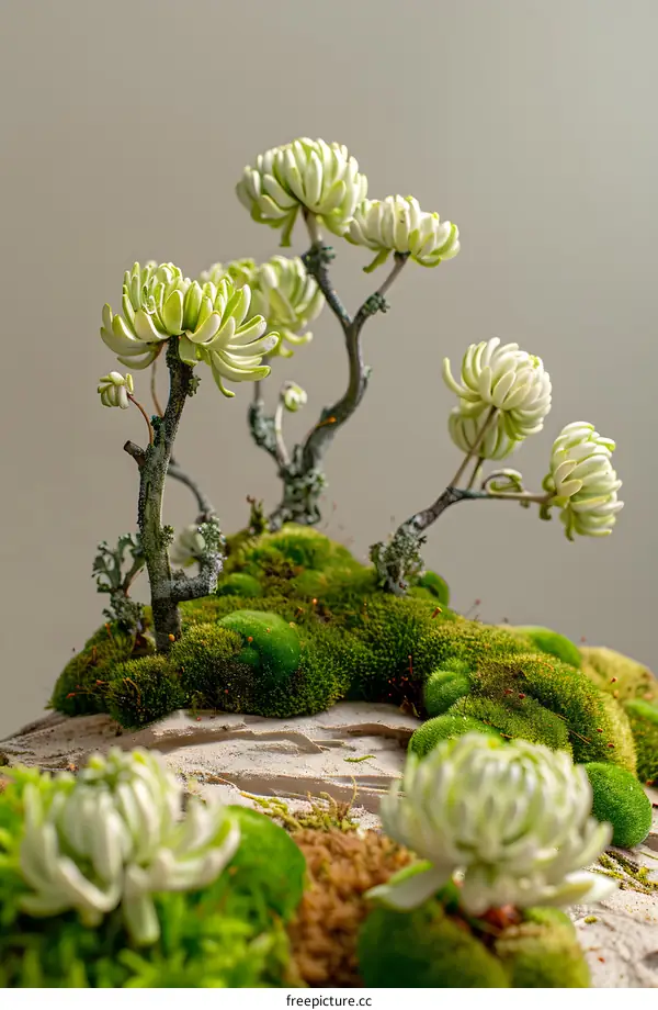 Green Moss and White Flowers Arrangement