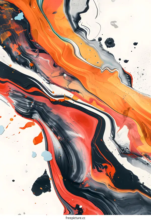 Abstract Orange and Black Swirls Acrylic Painting