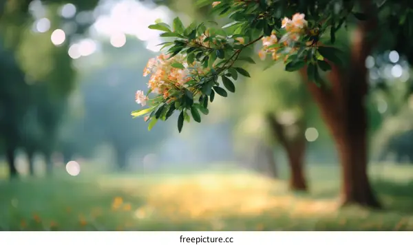 Blurred Park Flowers and Trees Background