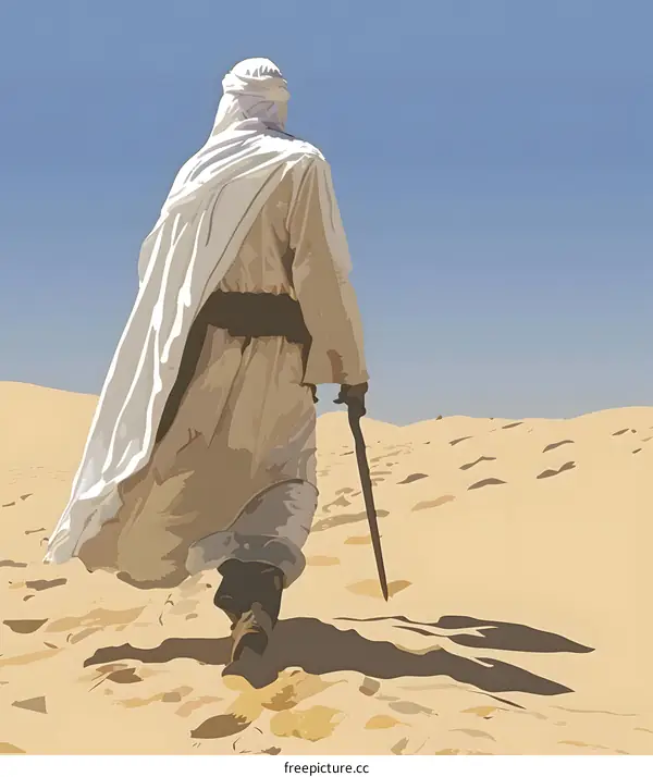 Man Walking Through Desert With Staff