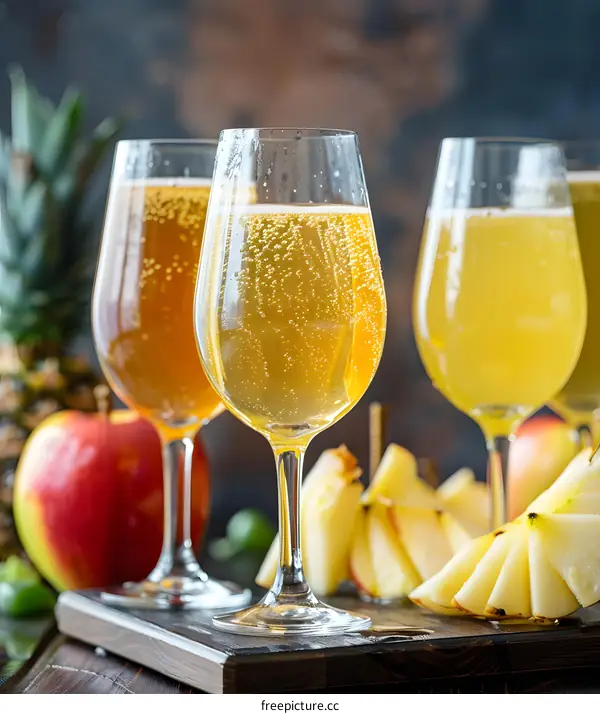 Sparkling Apple Cider with Sliced Apples and Pineapple