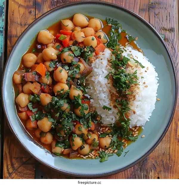 Chickpea and vegetable stew with rice