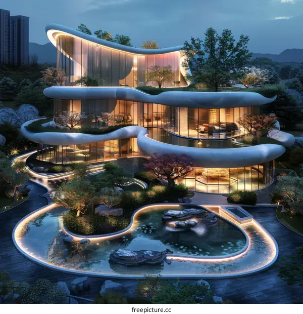 Modern Architectural Design of a Luxurious Residence with a Serene Garden