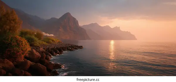 Majestic Sunset Over Coastal Mountains