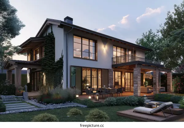 Modern Villa with Floor-to-Ceiling Windows and Expansive Terrace