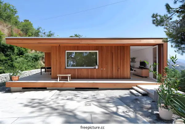 Modern Wooden House with Deck and View