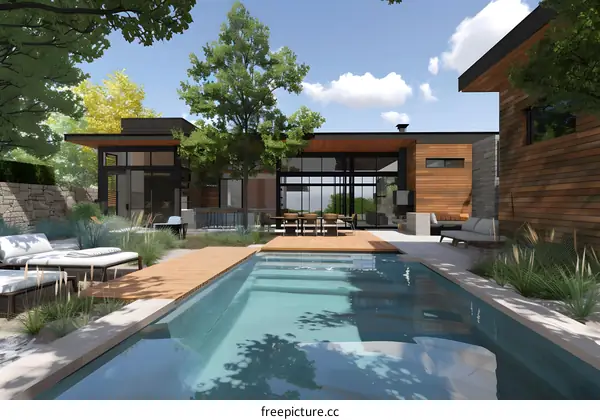 Modern Backyard with Pool and Patio