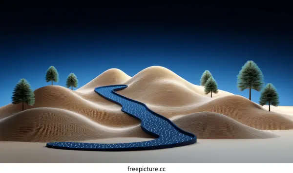 Miniature Landscape with Winding River and Trees