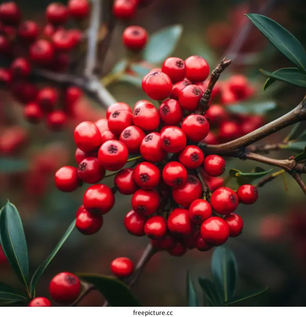 Close-up of Red Berries on a Branch