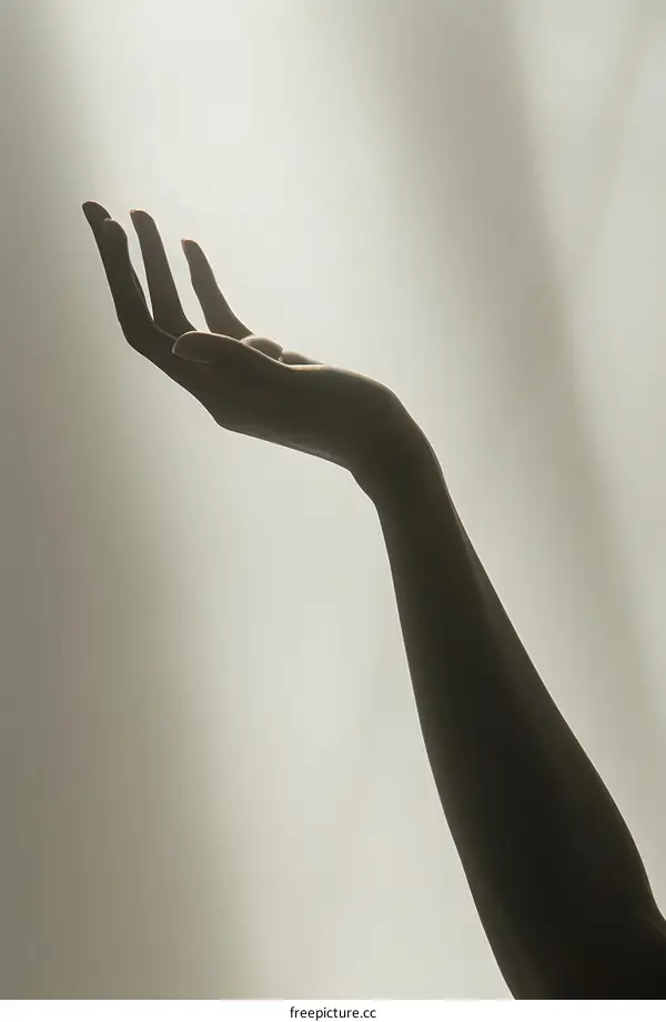Outstretched hand reaching towards light
