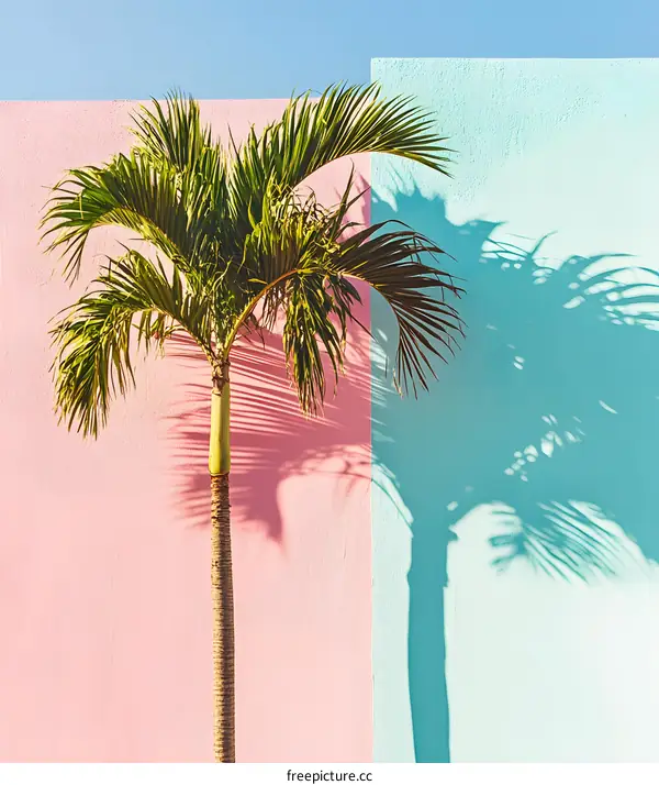 Palm Tree Against Pink and Blue Wall