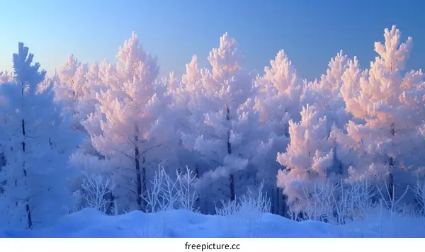 Snow-Covered Winter Forest with Blue Sky