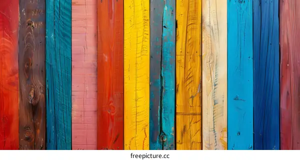 Weathered Multicolored Painted Wooden Fence Planks
