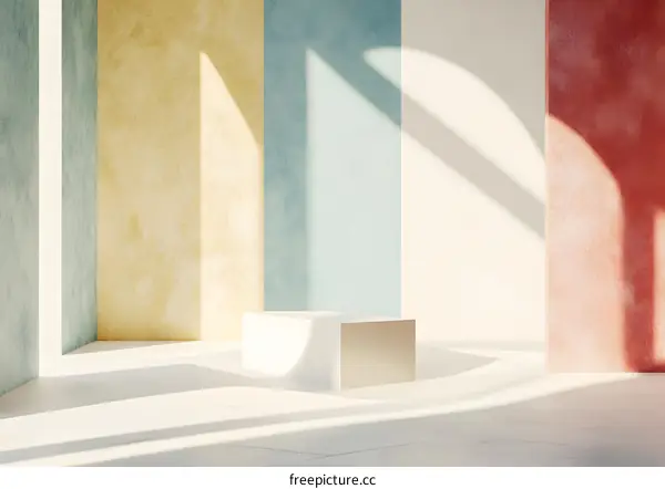 Minimalist Interior Design with Colorful Walls and White Platform