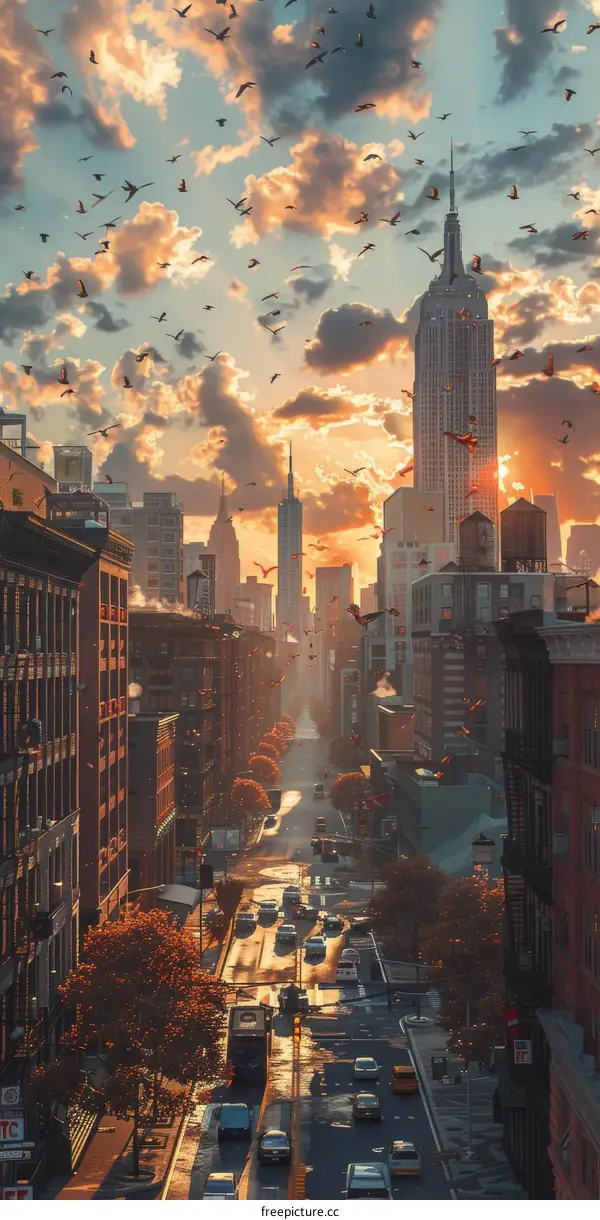New York City Skyline and Empire State Building at Sunset