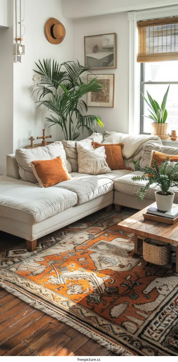 A Bright and Airy Living Room With a Mix of Patterns and Textures