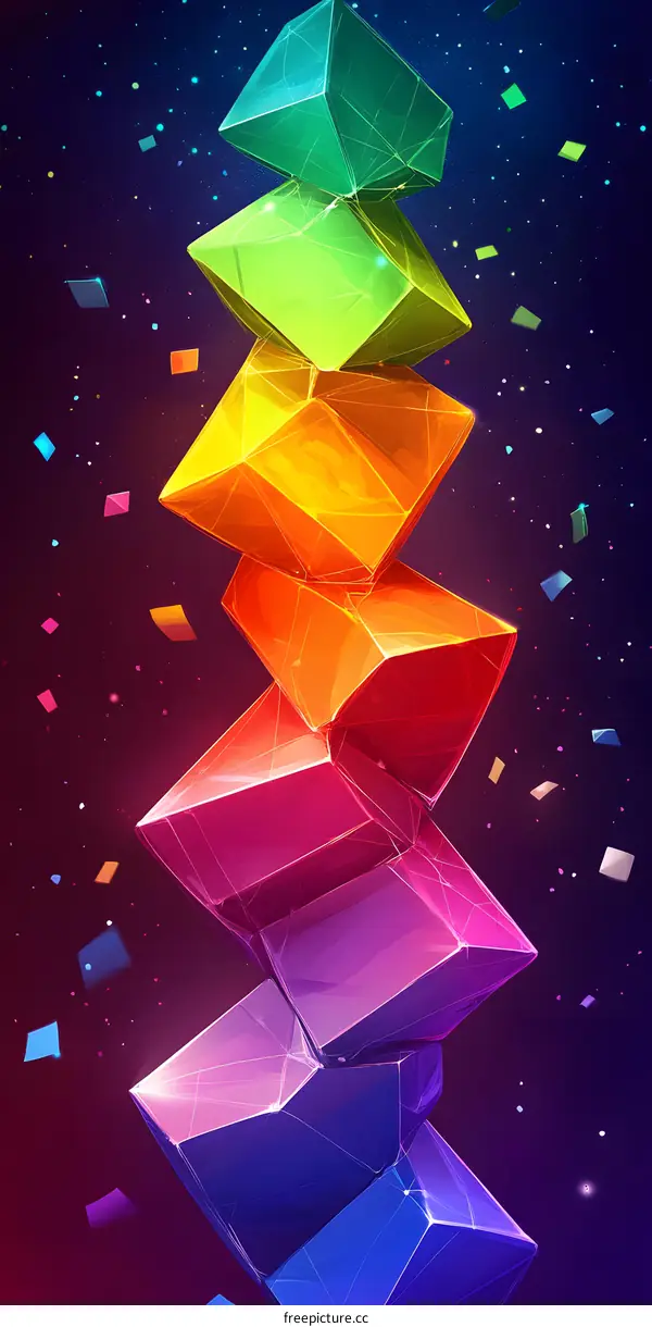 Abstract Rainbow Color Geometric Shapes On Dark Background