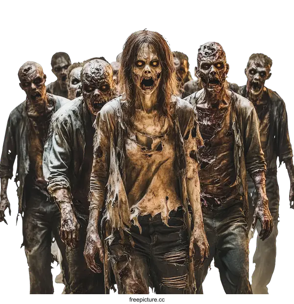 [Transparent Background PNG]A Horde of Zombies Approaching