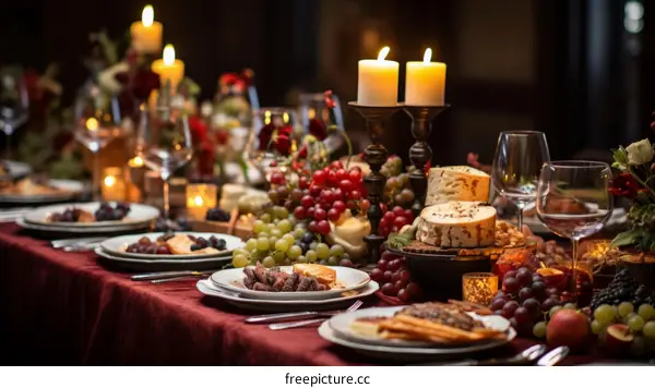 A table decorated for a special occasion with food and wine