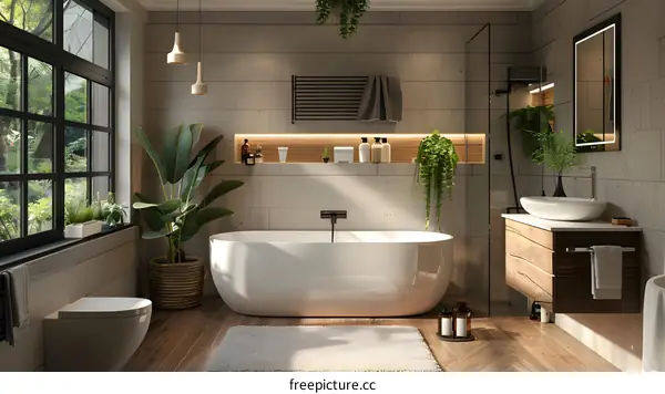 Bathroom design in IKEA style, including bathtubs, sinks, showers and towel racks