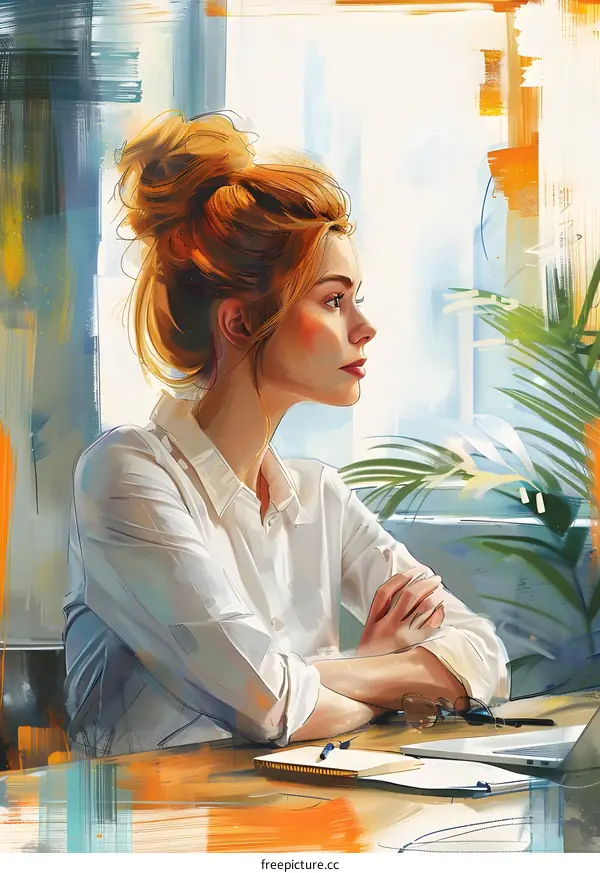 business woman looking out the window