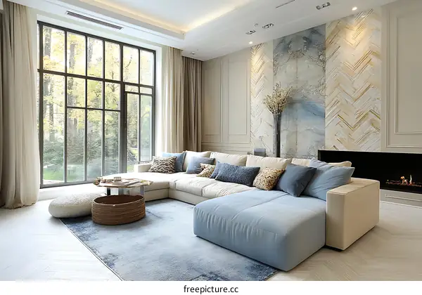 Modern Living Room with Large Windows and Sectional Sofa