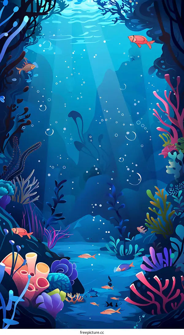 Underwater Scene with Colorful Coral and Fish